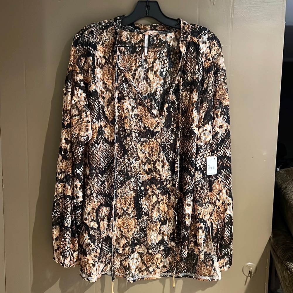 Free People Out for the Night Sheer Tunic Blouse in Snake Combo Sz L